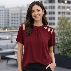 AUW Burgundy Cold Shoulder Top